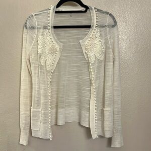 Anthropologie Knitted & Knotted Pom Fringe Cardigan Sweater S